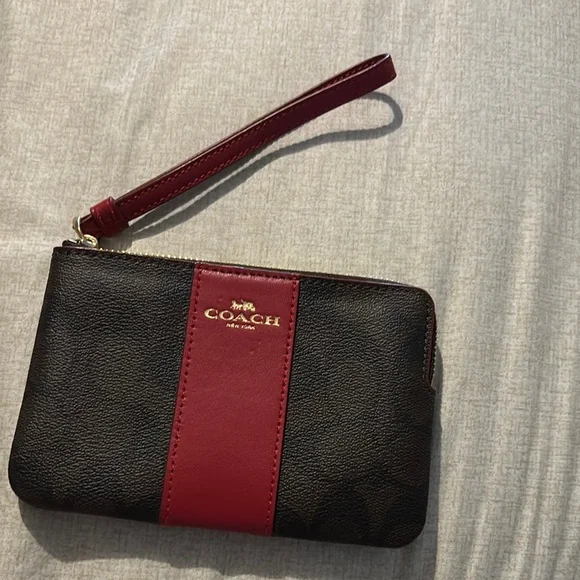 Coach Black and Burgundy Wristlet - Picture 1 of 3
